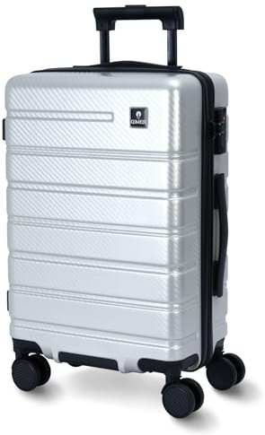QIMER Carry on Luggage, PC Hard Shell Suitcase 22x14x9 Airline Approved TSA Lock YKK Zippered Double Spinner Wheels Lightweight Suitable for Men and Women, 20 Inch Silver