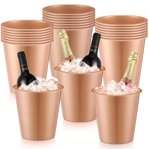 24 Pcs Plastic Ice Buckets for Parties 3 Liters Wine Bucket, Rose Gold | Portable Ice Holder,Disposable Wine Cooler for Beverages Champagne Soda and Beer,Wedding Party Events