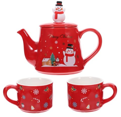 Hohopeti Tè in Vintage Natalizio con Teiera e Tazze Sovrapponibili Design con Ergonomico e Superficie Liscia per Feste