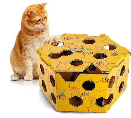 ALL FOR PAWS Interaktiv kattgodis pusselbox och pusselmatare – behandla labyrint låda för inomhuskatter – berikning matdispenser leksak