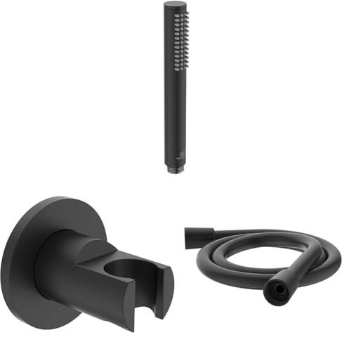 Set aus Ideal Standard BC774XG Idealrain Stabhandbrause, 1-Funktion + BC806XG Idealrain Brausehalter + BF175XG Idealrain Brauseschlauch, 175 cm, Silk Black