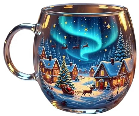 Christmas Glasses Drinking, Christmas Mug, 300ml Stocking Stuffer Stained Glass Coffee Mug With Handle, Festive Drinking Glassware For Winter Home Traveling Hot Cocoa Latte Cold Drinks Milk Wine