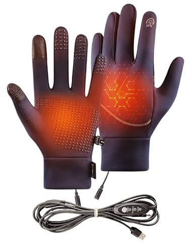 USB Heated Gloves, Full Finger Electric Heated Gloves for Men Women, Waterproof & Upgrade Non-Slip Electric Heating Glove for Women Men Skiing Cycling Fishing