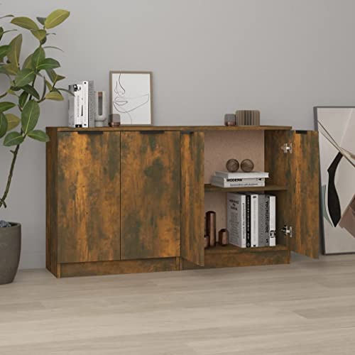 Nqyjm Förvaringsskåp med fack med skänkdörr set med 2 rökt ek 60 x 30 x 70 cm ingenjörsträ sidoskåp matbord för kök, vardagsrum, sovrum