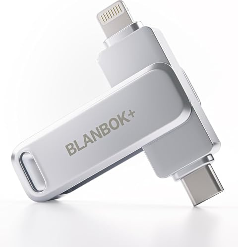 BLANBOK+ 128 Pendriver para iPhone, Memoria USB 3 en 1 Lightning y Type-C con Adaptador USB 3.0, Memoria Externa para iPhone