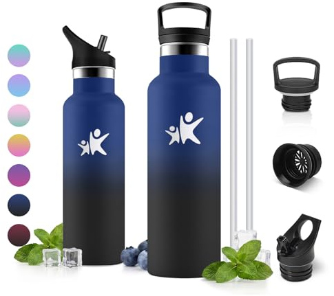 JAPORIA Borraccia 500ml, Bottiglia Acqua Acciaio Inox, Borraccia con Cannuccia, senza BPA, Doppio Strato Isolante, per Fitness, Sport, Viaggio