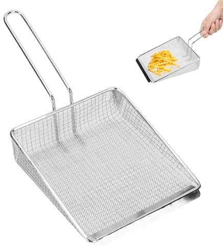Schiumarola Quadrata a Maglia Fine, Schiumarola per Olio per Friggitrice Paletta per Frittura Colino in Acciaio Inossidabile con Manico Lungo per Piscine Cibi Fritti
