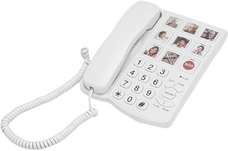 Erchineko Storknappstelefon för Seniorer, Trådbunden Fasttelefon med 9 Stora Knappar med Snabbval, Handsfree-samtal, Justerbar Ringvolym, Telefon för Synskadade