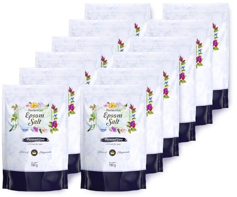 Nortembio Sales de Epsom 100% Puras Kit Bienestar 12 Bolsas de 180g para Baño Detox Relajación Muscular y Cuidado de la Piel + eBook Exclusivo