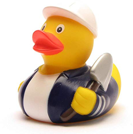 Tiefbauer Quietscheente I Badeente I Duckshop I L: 8,5 cm I inkl. Badeenten-Schlüsselanhänger im Set