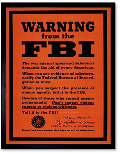 Wee Blue Coo War Wwii Ad Warning From The Fbi Espionage Art Print Framed Poster Wall Decor 12x16 inch