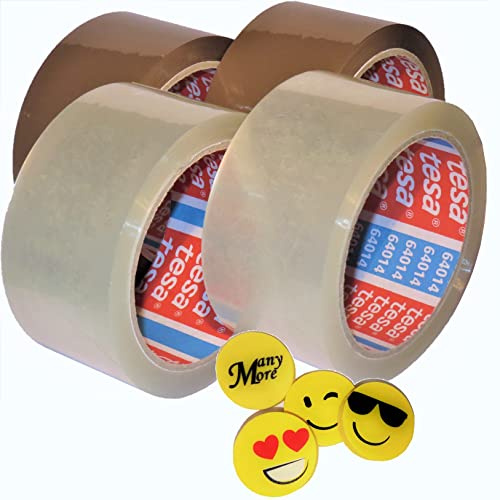 2 Rollen TRANSPARENT + 2 Rollen BRAUN Tesa Paketklebeband (66m, 50mm)