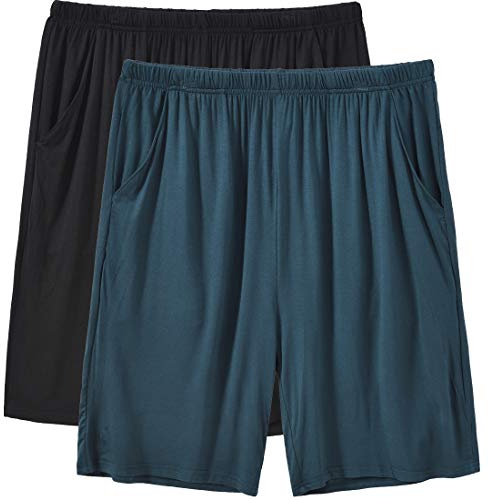 MoFiz Pyjama Short Homme Bas de Pyjama Court Pantalon de Salon Doux Modal Vêtements de Nuit avec Poches Lot de 2 Blue/Noir XL