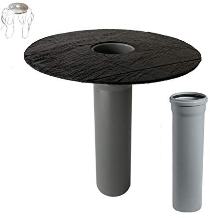 Kit d'écoulement de toit plat DN 70 avec piège à feuilles au choix avec tuyau coudé et tuyau HT, bride de bitume, gully de toit, entrée, drainage de toit, DN 75 (tuyau HT de 500 mm)