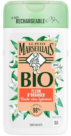Le Petit Marseillais – Crème de Douche Hydratante BIO Fleur d'Oranger (flacon de 250 ml) – Gel douche avec 98 % d'ingrédients d'origine naturelle – Emballage recyclable et rechargeable