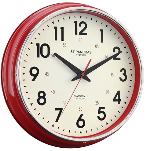 HYJOOY Wall Clock Metal 12.4 Countryside Style Wall Clocks Retro Vintage Classical Silent Non Ticking Easy to Read for Living Room/Kitchen/Bedroom/Office/Bar(12.4 Red)