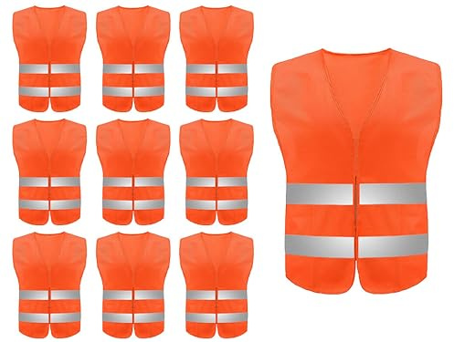 Hitopin 10PCS Reflective High Visibility Vests, Hi Vis Safety Vests, High Vis Jacket with 2 Reflective Strips, for Traffic Work, Running, Surveyor and Security Guard (Universal Size)