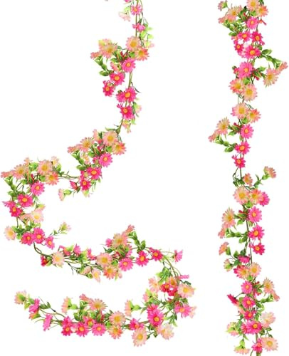 HO2NLE 2 Pack Pink Flower Garland, Artificial Daisy Flowers, 13ft