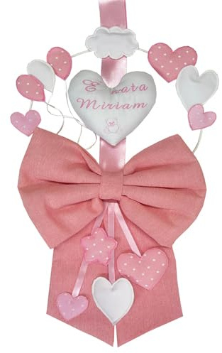 Fiocco Nascita Rosa PERSONALIZZATO con NOME Ricamato Made in Italy Micocca Baby