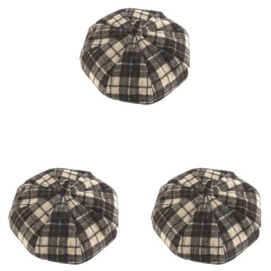 Paowsietiviity Karierte Baskenmütze, Motorhaube, saisonal, thermisch, modisch, britischer Maler, Kopfbedeckung, Künstler, Newsboy, achteckige Baskenmütze, Khaki, 3er-Set (Khaki), 8