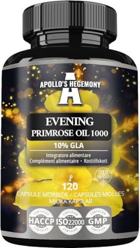 Nachtkerzenöl 1000 mg mit Vitamin E - Enthält 100 mg GLA-Säure - 120 Softgel-Kapseln - 4 Monate Vorrat - zur Unterstützung des hormonellen Gleichgewichts und der Hautgesundheit - Apollo's Hegemony