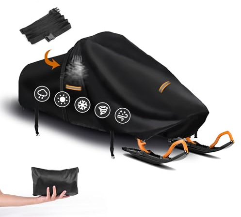 Snowmobile Cover Waterproof Outdoor,Heavy Duty 420D Oxford Fabric Polaris Snow Mobile Cover,Universal Large Trailerable Snowmobile Storage Cover,Fit for Most Snowmobiles.