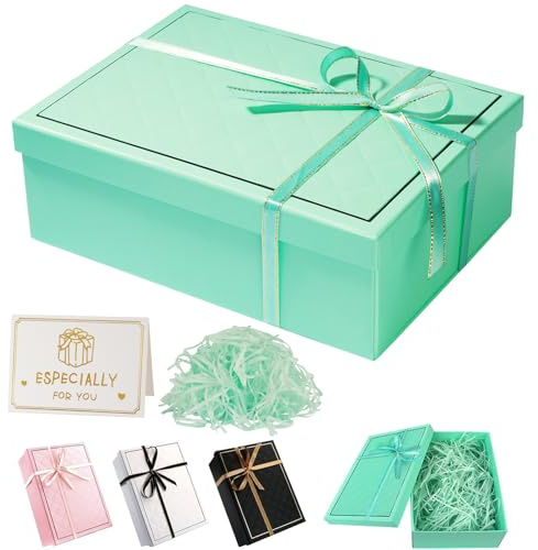 TAIXING 2025 Nouveaux Boite Cadeau Anniversaire, Boîte Cadeau Vide avec Couvercles, 25 x 18 x 8.5 cm Boîtes Cadeaux avec Ruban Raphia Carte, Boîte Cadeau pour Mariages Valentin Noel Fête
