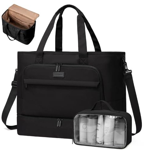 LOVEVOOK Reisetasche Damen, 45L Große Öffnung Weekender Travel Duffle Bag, Wasserdicht Kliniktasche Geburt mit Schuhfach & Nassfach, Sporttasche Handgepäck Tasche für Flugzeug Reise Gym, Schwarz