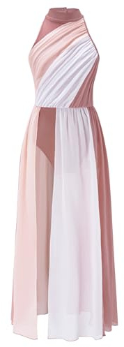 Runhomal Enfant Fille Robe Danse Lyrique Contemporaine Costume Danse Classique Moderne Dancewear 5-16 Ans B Rose poussiéreux 9-10 Ans