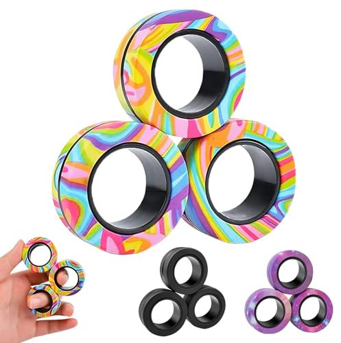 9 Stücke Magnetische Ringe Fidget Spinner Toys Anti Stress Fidget Toys ADHD Magic Finger Ring Toy Magnet Ring Fidget Toy Fidget Magnet Ringe Pack Tolles Geschenk Für Erwachsene