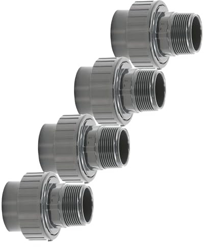 HAF® 4 raccordi in PVC con manicotto adesivo da 63 mm x filettatura esterna da 2 | Adattatore in PVC grigio per tubi della piscina e tutte le tubazioni | Qualità: Made in Europe – Quantità: 4 pezzi