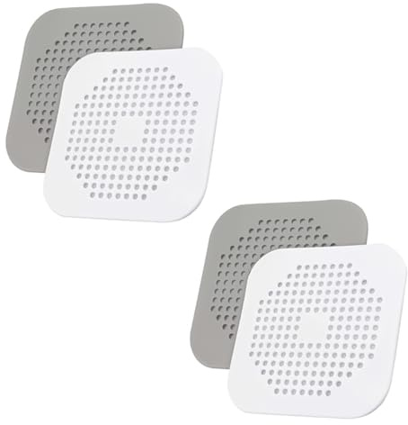 4 Pack Silicone Drain Protector with Sucker (2 Grey + 2 White) - Bathtub/Sink Strainer for Bathroom and Kitchen,Shower Drain Cover Hair Catcher- Reusable, Easy Clean, Universal Fit