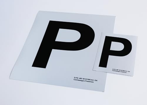 Adesivo P per Principiante RIFRANGENTE (per guide notturne), 2 PEZZI Anteriore + Posteriore per vetri Auto. CONFORME NORME ITALIANE. Resistente al sole. per Neopatentati.