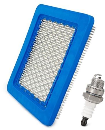 Luftfilter och Tändstift Set för Gräsklippare - Luftfilter och Tändstift Servicekit Kompatibelt med Briggs&Stratton 491588/491588S, 625-675 serien, Ersättningsfilter och Tänddel för Trädgårdsklippare