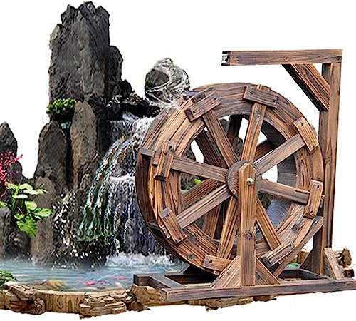 PLMNBQWE Fontana a Ruota idraulica da Giardino, Indipendente, in Legno, con Fontana a Forma di Ruota Feng Shui, Ideale per Balcone, Patio, laghetto, Piscina, Giardino.
