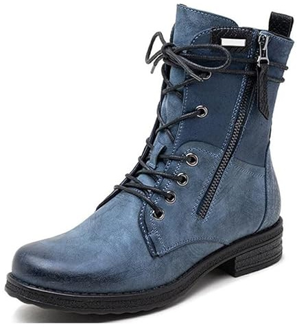 LoudLook Ladies Ankle Boots Womens Winter Lace Up Zip Comfy Army Warm Lined Shoes Size Blue 5