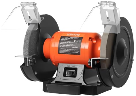 VEVOR Bench Grinder, 8-inch Single Speed, 3450RPM High-Speed Table Grinders with 550W 4.5A 3/4Hp Induction Motor, 36/60-Grit Grinding Wheel & Adjustable Eye Shield for Fast Sharpening Grinding