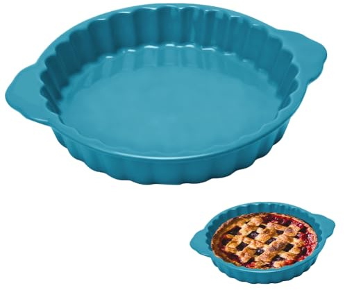 FARYODI Keramikkakform med handtag 20 x 17 x 3,8 cm, non-stick-beläggning, keramikformar för paj, quiche och tartes, mikrovågsugn, diskmaskin och ugn (blå)