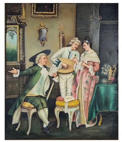 Quadro Dipinto a Mano - Olio su Tela 50x60 cm - Made in Italy - Incontro Vivace – Arte Figurativa Originale – Quadro Elegante da Parete per Soggiorno, Studio o Camera – Opera Unica