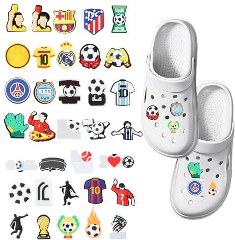 34 Piezas Decoraciones Adornos Para Zapatos De FúTbol, Pines de Fútbol para Crocs Colgantes de PVC Accesorios de Dibujos Animados Sports Shoe Charms para Niños, Adolescentes, Niños