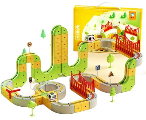 Electric Train Set - Treno Elettrico per Bambini, Vagoni Magnetici, Binari con Ponte e Segnaletica, Regalo di Compleanno e Natale per Bambini e Bambine dai 3 Anni (166pcs)