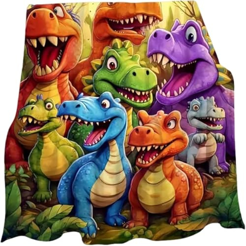 Coperta morbida e divertente con simpatici dinosauri sorridenti in flanella con stampa digitale HD, tema animali contemporanei, simpatica coperta leggera, per bambini, casa, camera da letto e divano