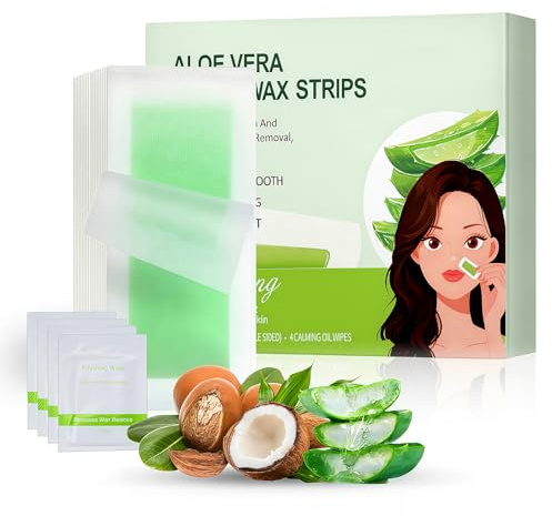 Gemlady Wax Strips for Face, 40Pcs Waxing Strips for Hair Removal, Facial Waxing Kit for Women with 40 Face Wax Strips & 4 Calming Oil Wipes, Aloe Vera