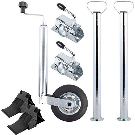 Abstellstütze mit Handgriff, Klemmschellen im 2er Set inkl. Ausdrehstütze, 48mm, 700mm, 2 Kg, (H/B/T) 76 x 9 x 14 cm, verzinkter Stahl, Unterlegkeile mit Halter
