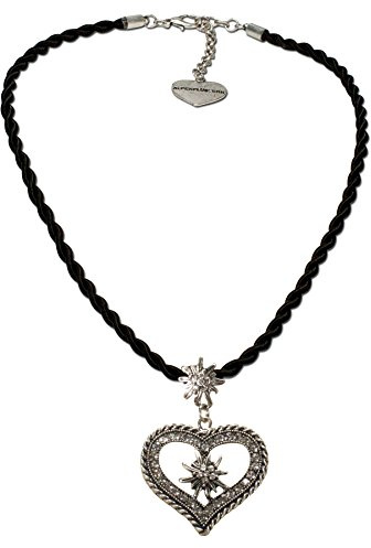 Alpenflüstern Kordel-Trachtenkette Strass-Edelweiß Herz - Damen-Trachtenschmuck mit Trachtenherz, Dirndlkette in traditionellen Farben DHK216