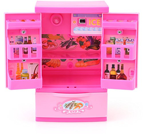 Mini Frigorifero Giocattolo, Frigorifero Elettrico Frigorifero Scene di Vita per Bambini Simulazione Elettrodomestico Pretend Gioca Giocattoli per 3 4 5 6 +Anni Ragazze