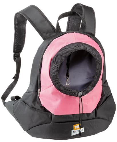 Ferplast Hunderucksack KANGOO, Katzentrucksack, Hundetasche, weite Öffnung, Sicherheitsgurt, verstellbare Gurte, max. 8 kg, 41,5 x 20 x 43H cm, Rosa