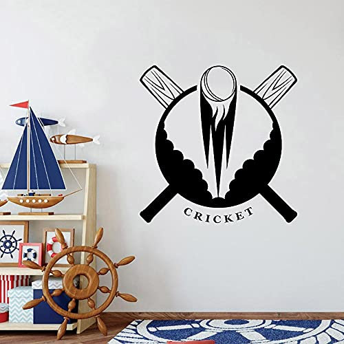NSRJDSYT Cricket Vinyl Wandtattoo Fledermaus Ball Kunst Wandaufkleber für Teen Boy Spielzimmer Cricketer Schlafzimmer Dekor Zubehör Tapete 42x42cm