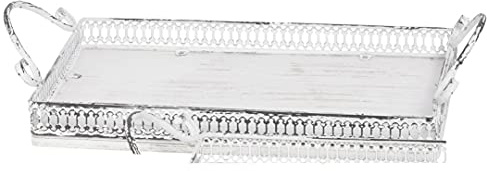 ETC Tablett rechteckig im Landhaus-Stil Shabby weiß in verschiedenen Größen (Gross ca. 39 x 23 x 9 cm hoch)