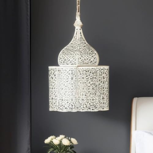 Orientalische Lampe Pendelleuchte Feryal Weiss 37cm E27 Lampenfassung | Marokkanische Design Hängeleuchte Leuchte aus Marokko | Orient Lampen für Wohnzimmer Küche oder Hängend über den Esstisch
